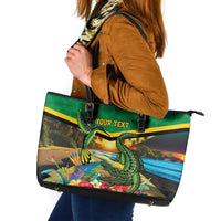 Jamica Hummingbird and Crocodiles Personalized Leather Tote Bag