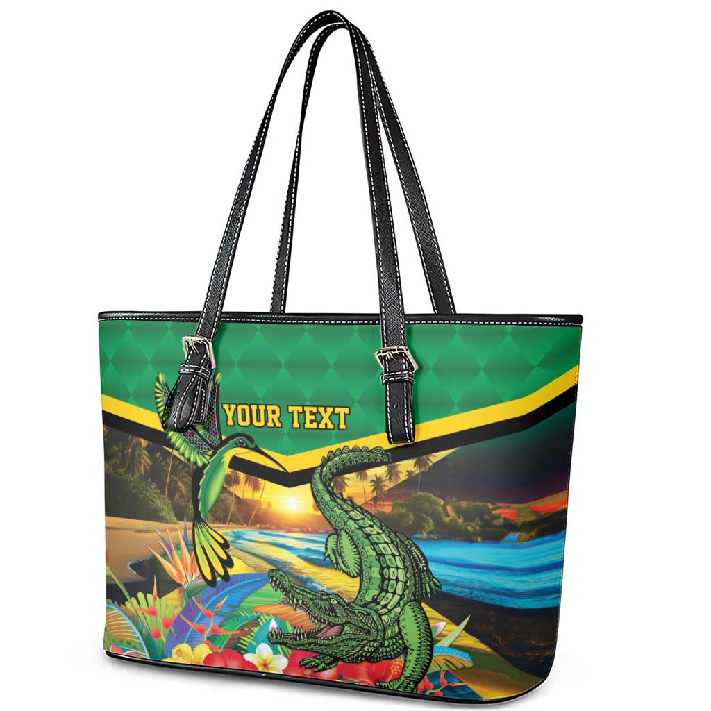 Jamica Hummingbird and Crocodiles Personalized Leather Tote Bag