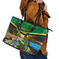 Jamica Hummingbird and Crocodiles Personalized Leather Tote Bag
