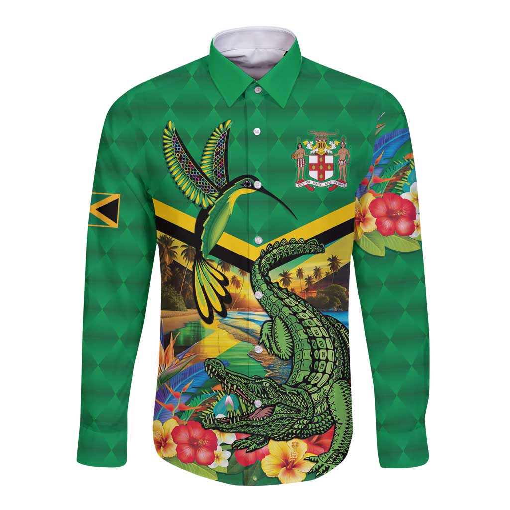 Jamica Hummingbird and Crocodiles Personalized Long Sleeve Button Shirt