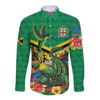 Jamica Hummingbird and Crocodiles Personalized Long Sleeve Button Shirt