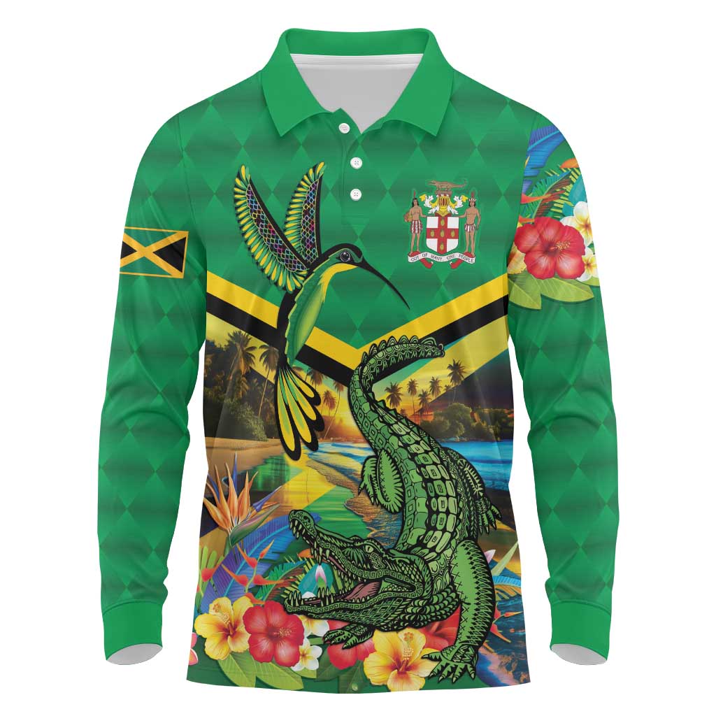Jamica Hummingbird and Crocodiles Personalized Long Sleeve Polo Shirt
