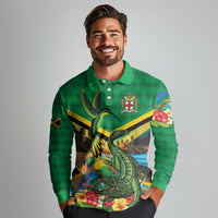 Jamica Hummingbird and Crocodiles Personalized Long Sleeve Polo Shirt