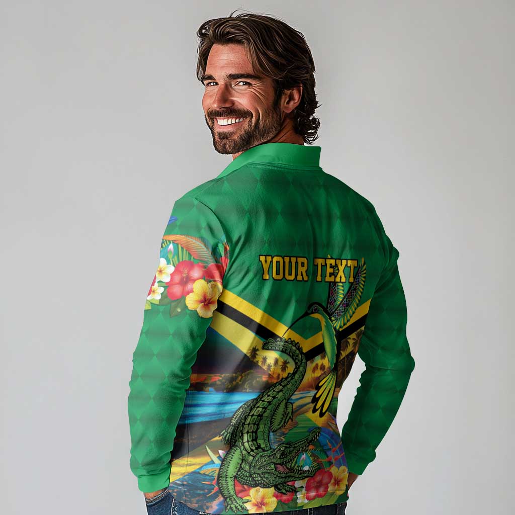 Jamica Hummingbird and Crocodiles Personalized Long Sleeve Polo Shirt
