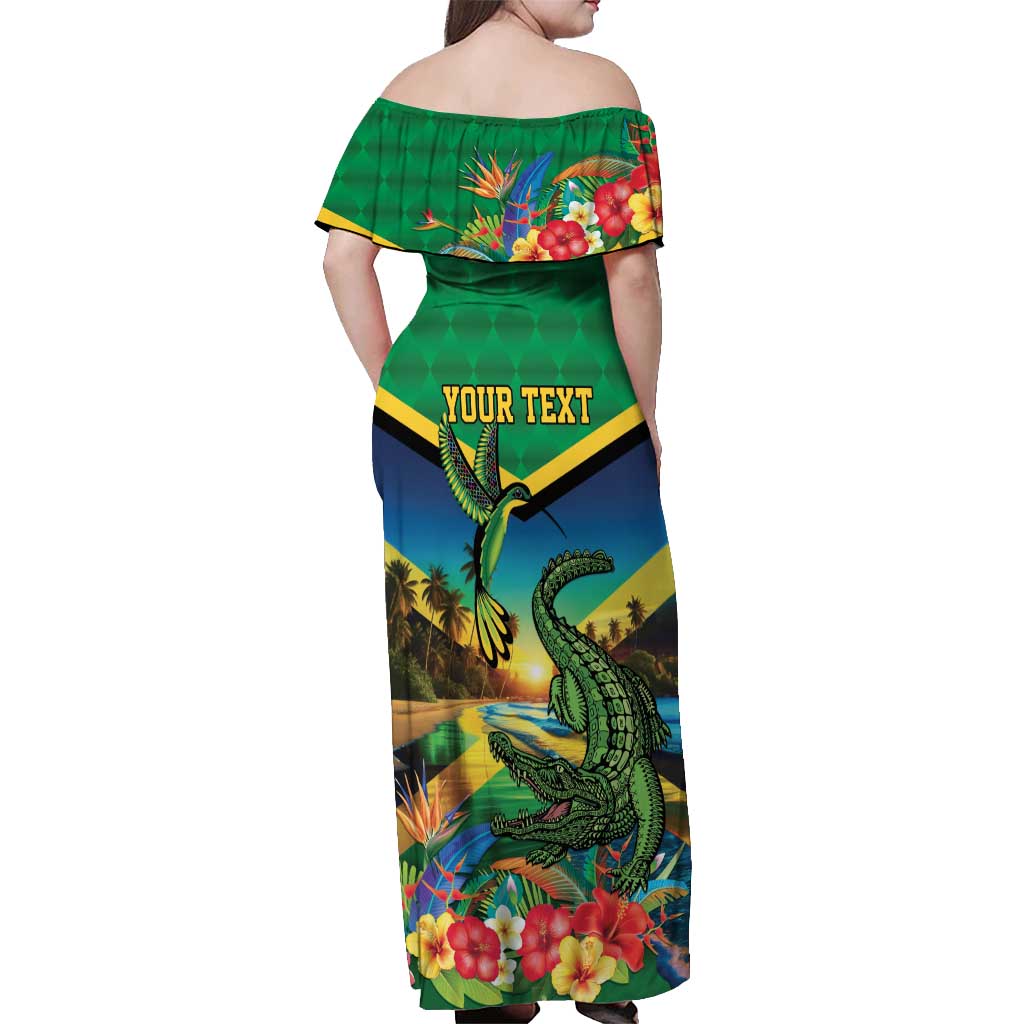 Jamica Hummingbird and Crocodiles Personalized Off Shoulder Maxi Dress