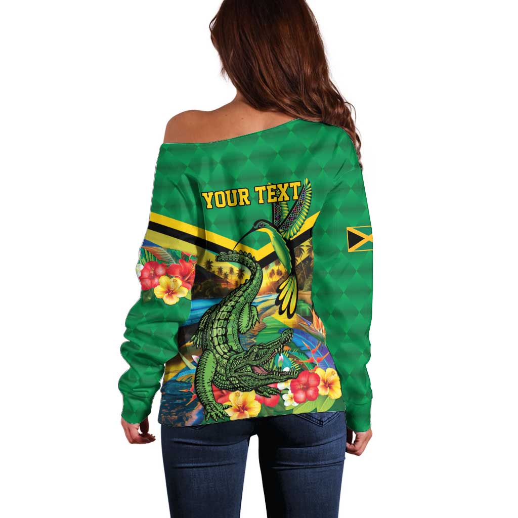 Jamica Hummingbird and Crocodiles Personalized Off Shoulder Sweater