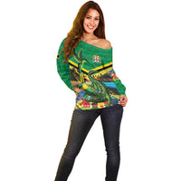 Jamica Hummingbird and Crocodiles Personalized Off Shoulder Sweater