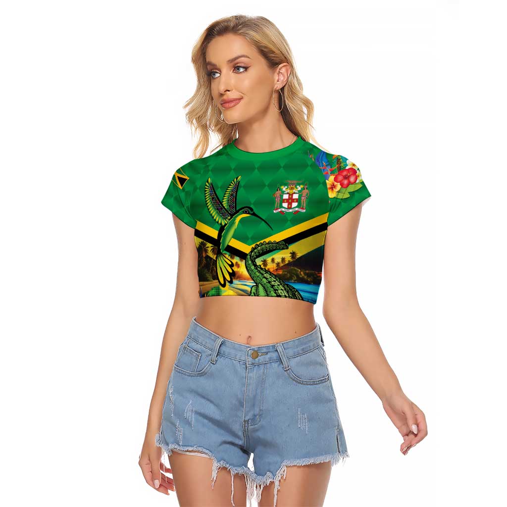 Jamica Hummingbird and Crocodiles Personalized Raglan Cropped T Shirt