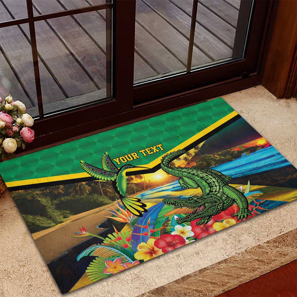 Jamica Hummingbird and Crocodiles Personalized Rubber Doormat