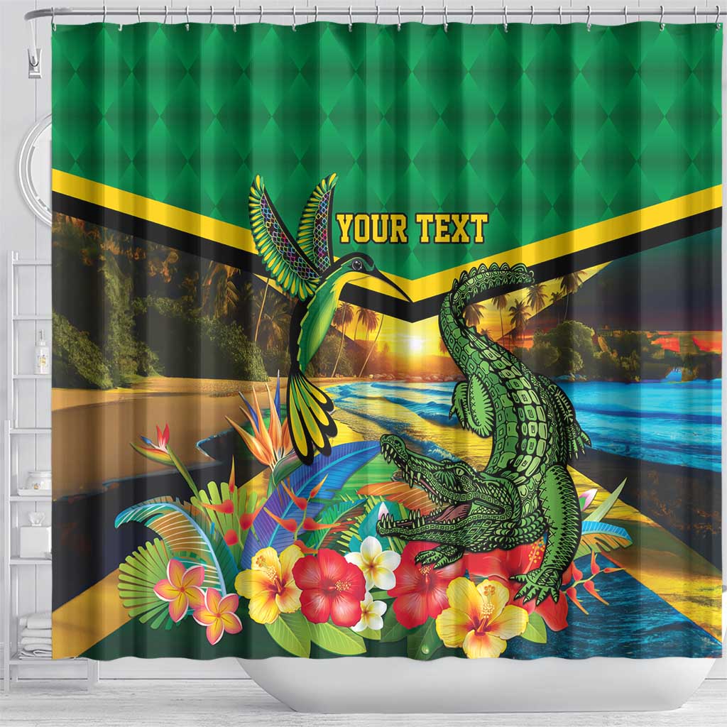 Jamica Hummingbird and Crocodiles Personalized Shower Curtain