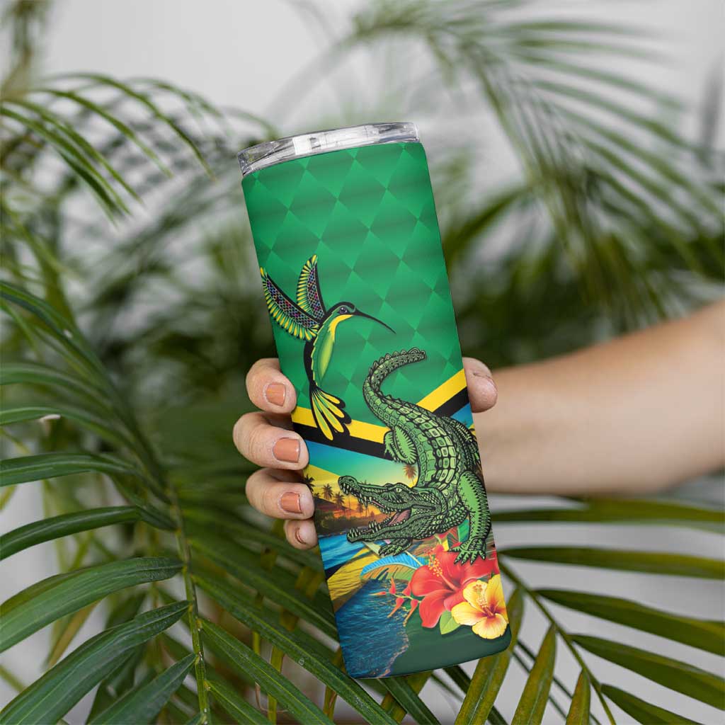 Jamica Hummingbird and Crocodiles Personalized Skinny Tumbler