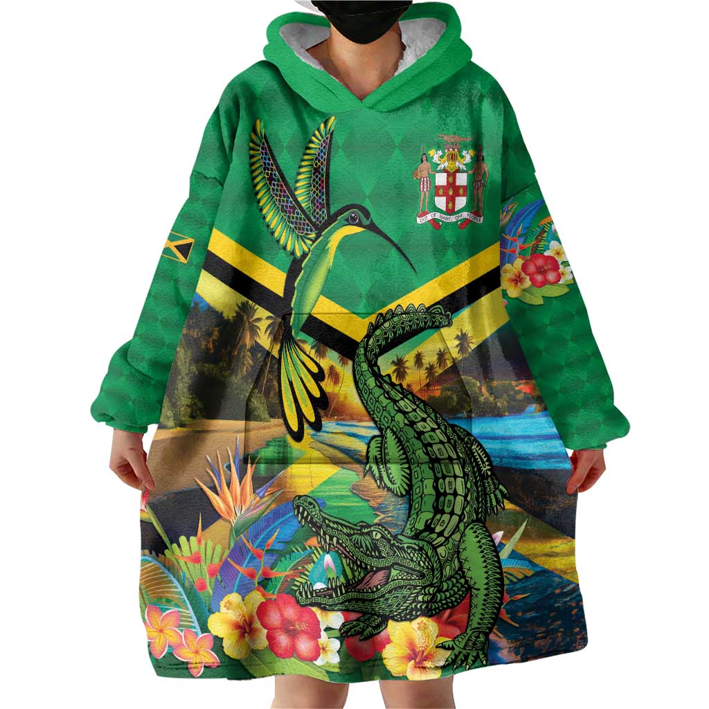 Jamica Hummingbird and Crocodiles Personalized Wearable Blanket Hoodie