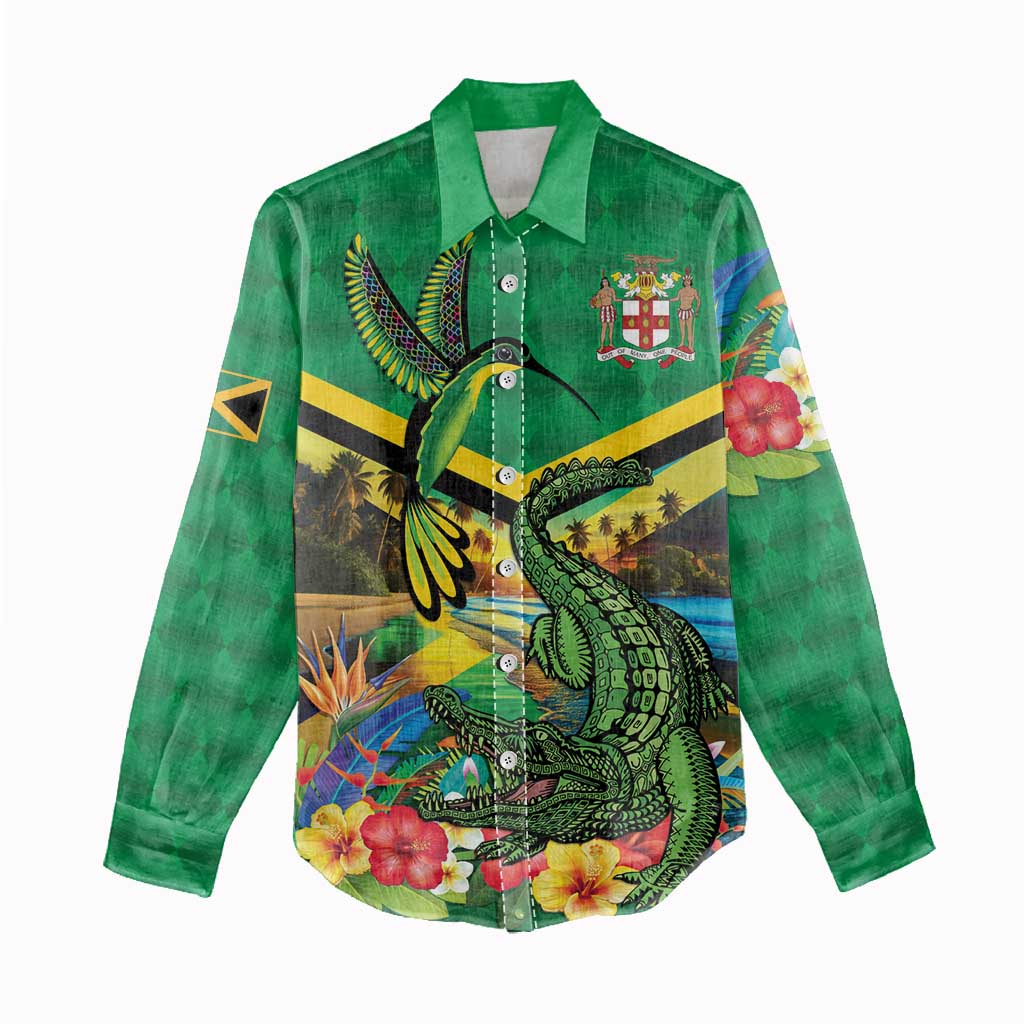 Jamica Hummingbird and Crocodiles Personalized Women Casual Shirt