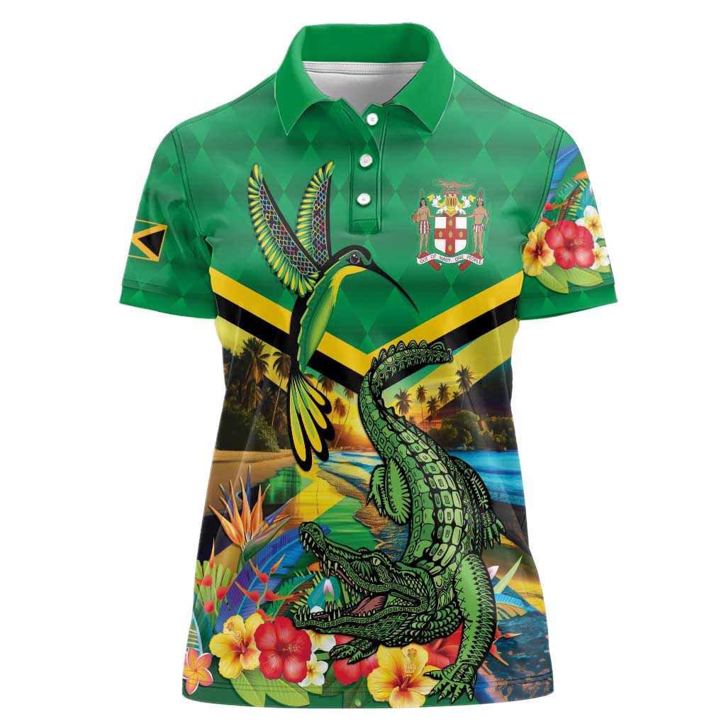 Jamica Hummingbird and Crocodiles Personalized Women Polo Shirt