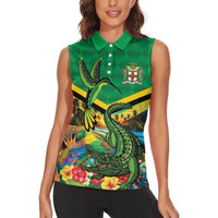 Jamica Hummingbird and Crocodiles Personalized Women Sleeveless Polo Shirt
