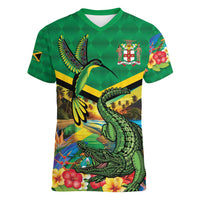 Jamica Hummingbird and Crocodiles Personalized Women V-Neck T-Shirt