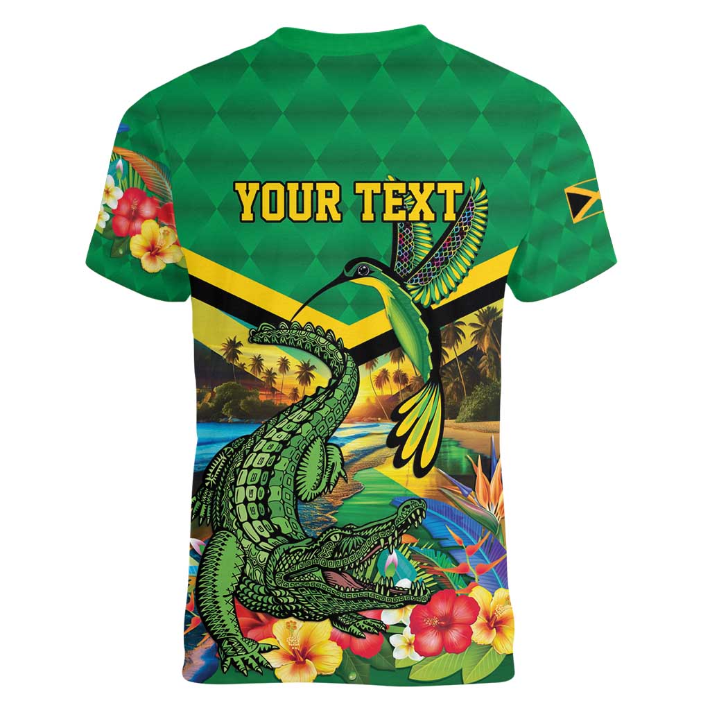 Jamica Hummingbird and Crocodiles Personalized Women V-Neck T-Shirt
