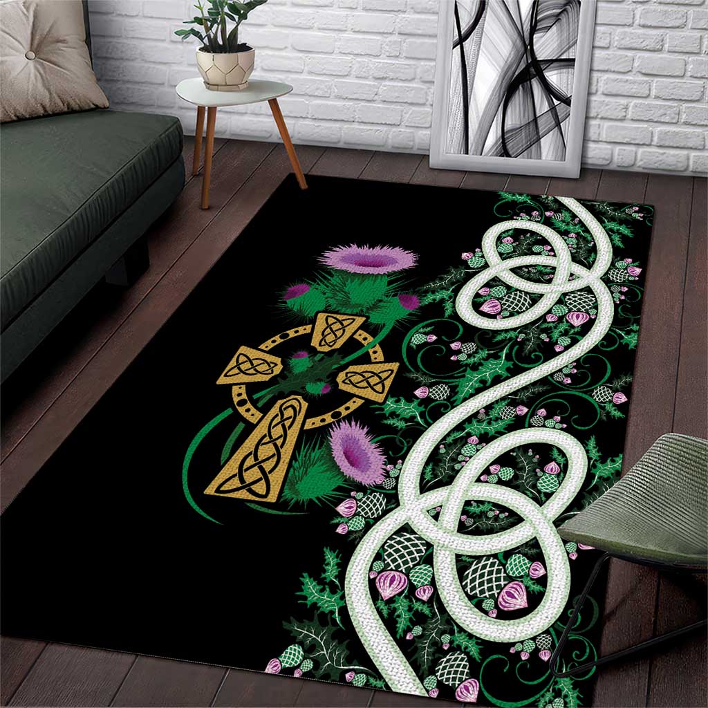 Scottish Celtic Cross Thistle Flowers Area Rug