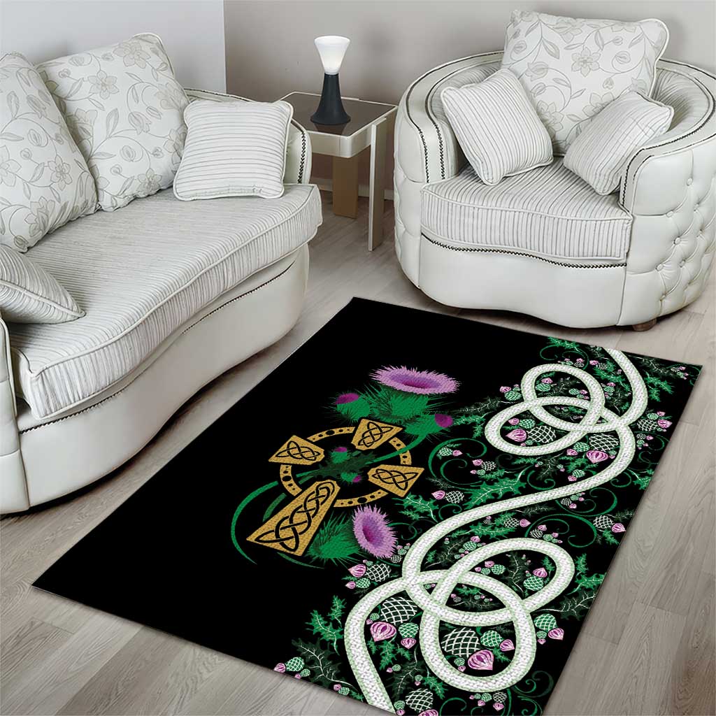 Scottish Celtic Cross Thistle Flowers Area Rug