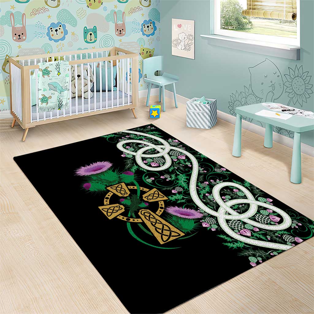 Scottish Celtic Cross Thistle Flowers Area Rug
