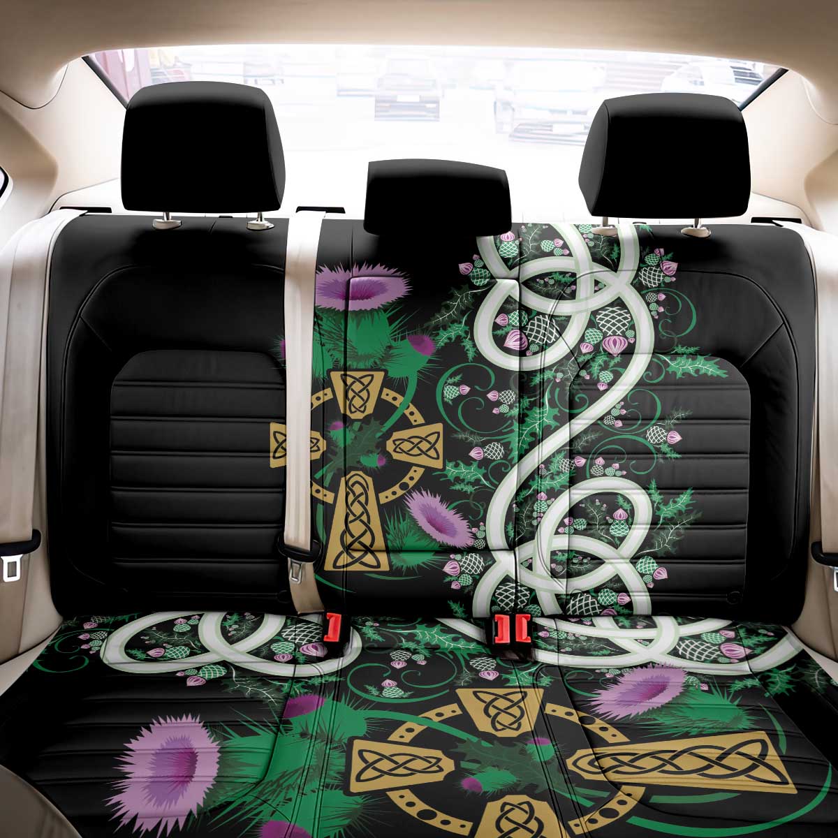 Scottish Celtic Cross Thistle Flowers Back Car Seat Cover