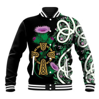 Scottish Celtic Cross Thistle Flowers Baseball Jacket