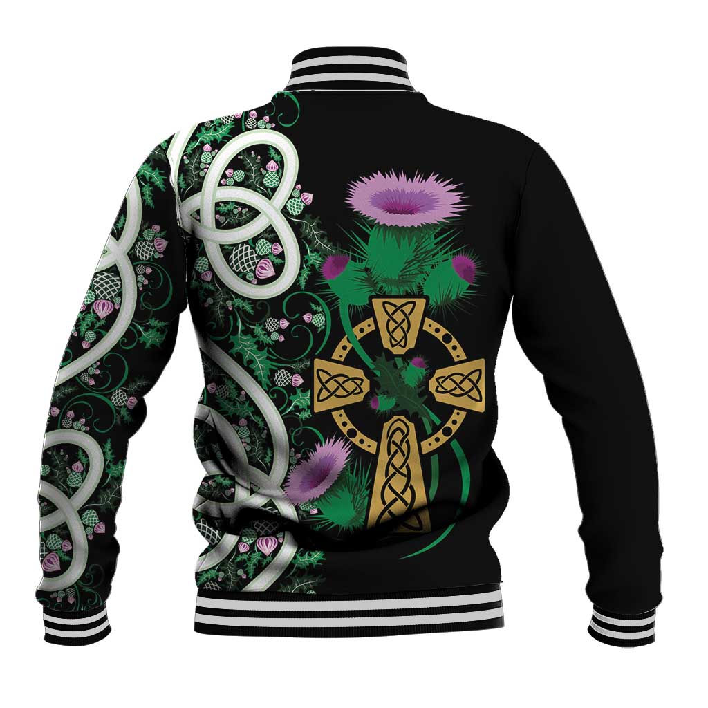 Scottish Celtic Cross Thistle Flowers Baseball Jacket