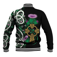 Scottish Celtic Cross Thistle Flowers Baseball Jacket