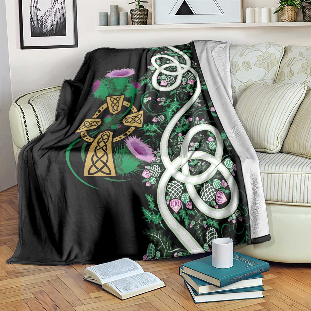 Scottish Celtic Cross Thistle Flowers Blanket