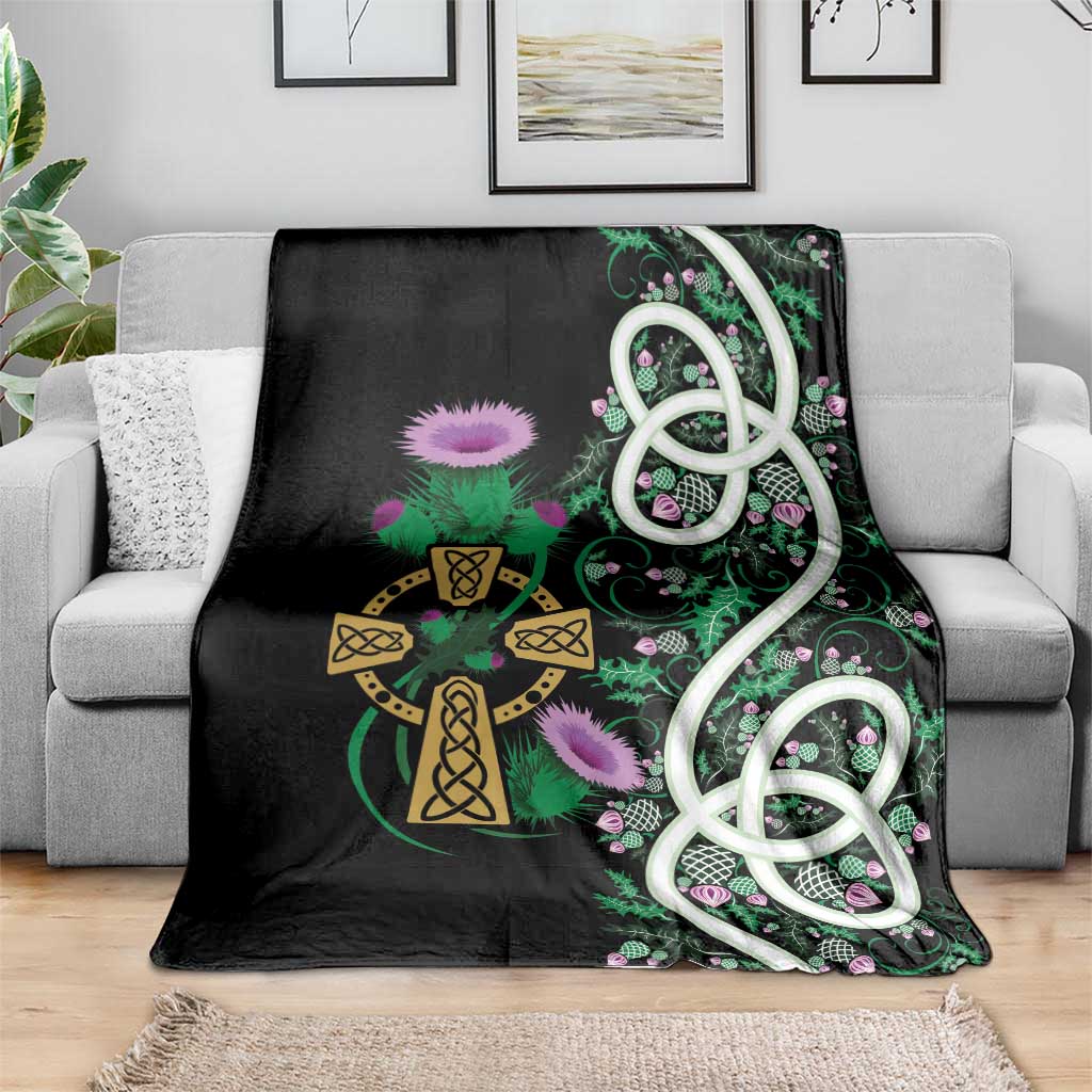 Scottish Celtic Cross Thistle Flowers Blanket