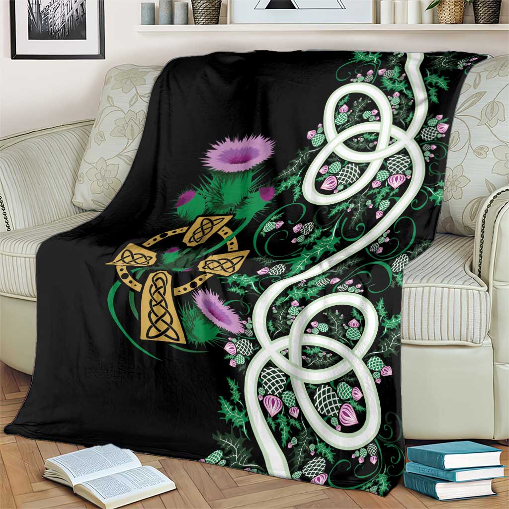 Scottish Celtic Cross Thistle Flowers Blanket