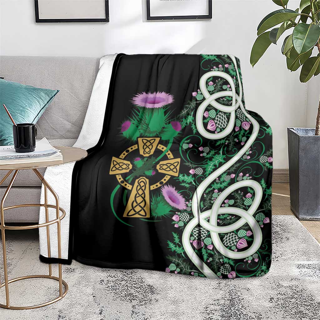 Scottish Celtic Cross Thistle Flowers Blanket