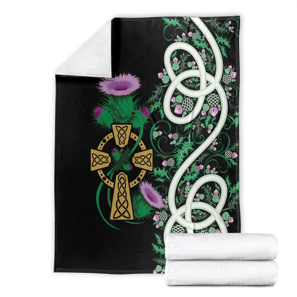 Scottish Celtic Cross Thistle Flowers Blanket