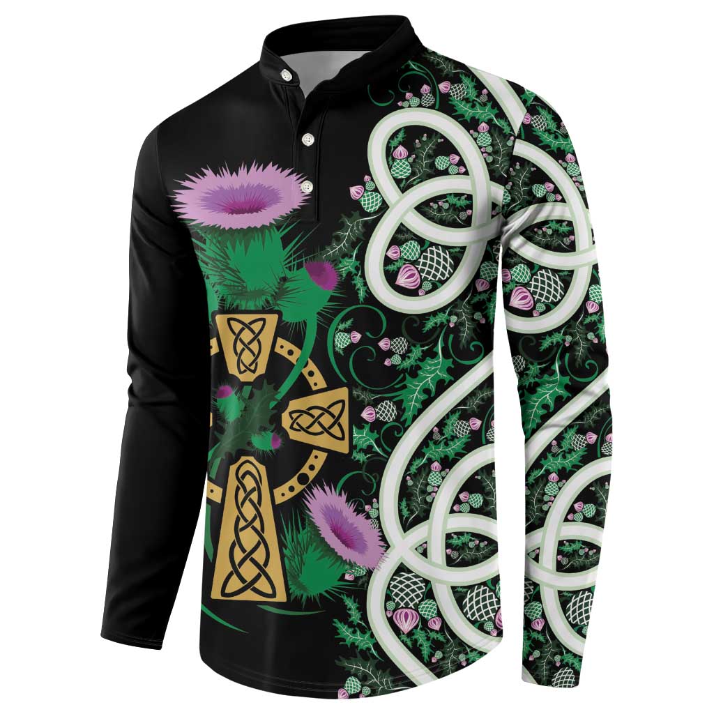 Scottish Celtic Cross Thistle Flowers Button Sweatshirt