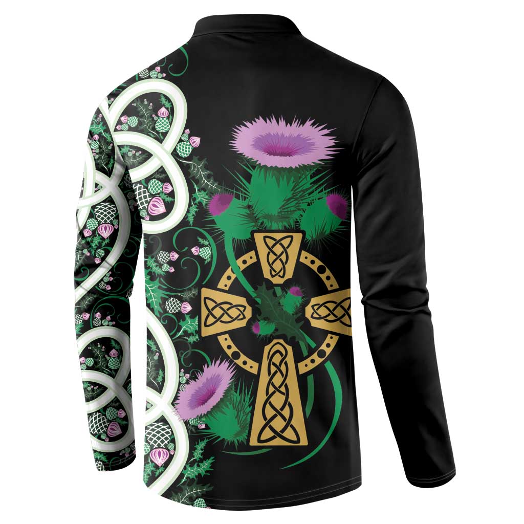 Scottish Celtic Cross Thistle Flowers Button Sweatshirt