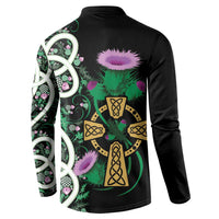 Scottish Celtic Cross Thistle Flowers Button Sweatshirt