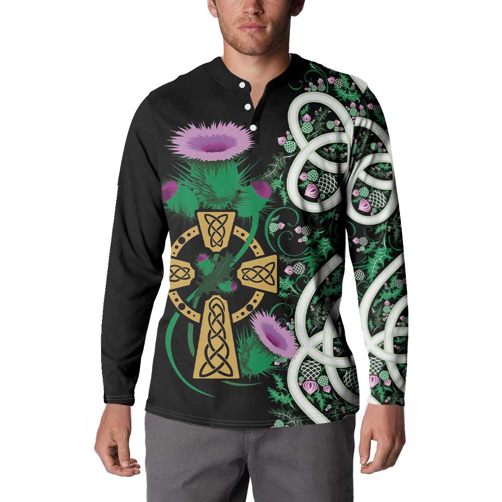 Scottish Celtic Cross Thistle Flowers Button Sweatshirt