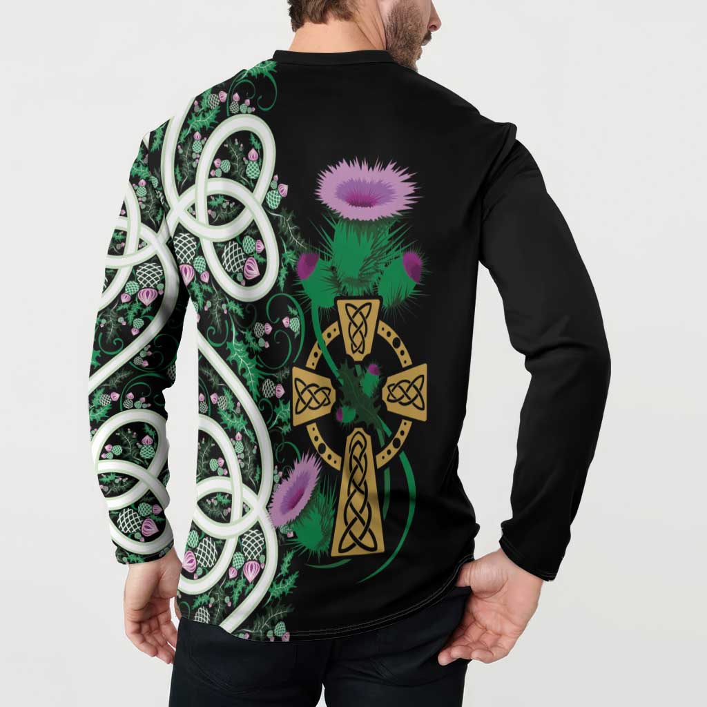 Scottish Celtic Cross Thistle Flowers Button Sweatshirt