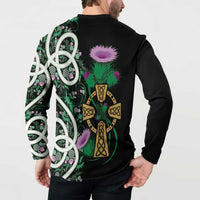 Scottish Celtic Cross Thistle Flowers Button Sweatshirt
