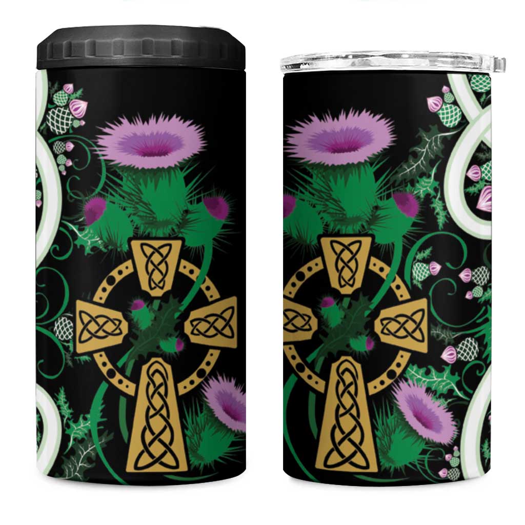 Scottish Celtic Cross Thistle Flowers 4 in 1 Can Cooler Tumbler