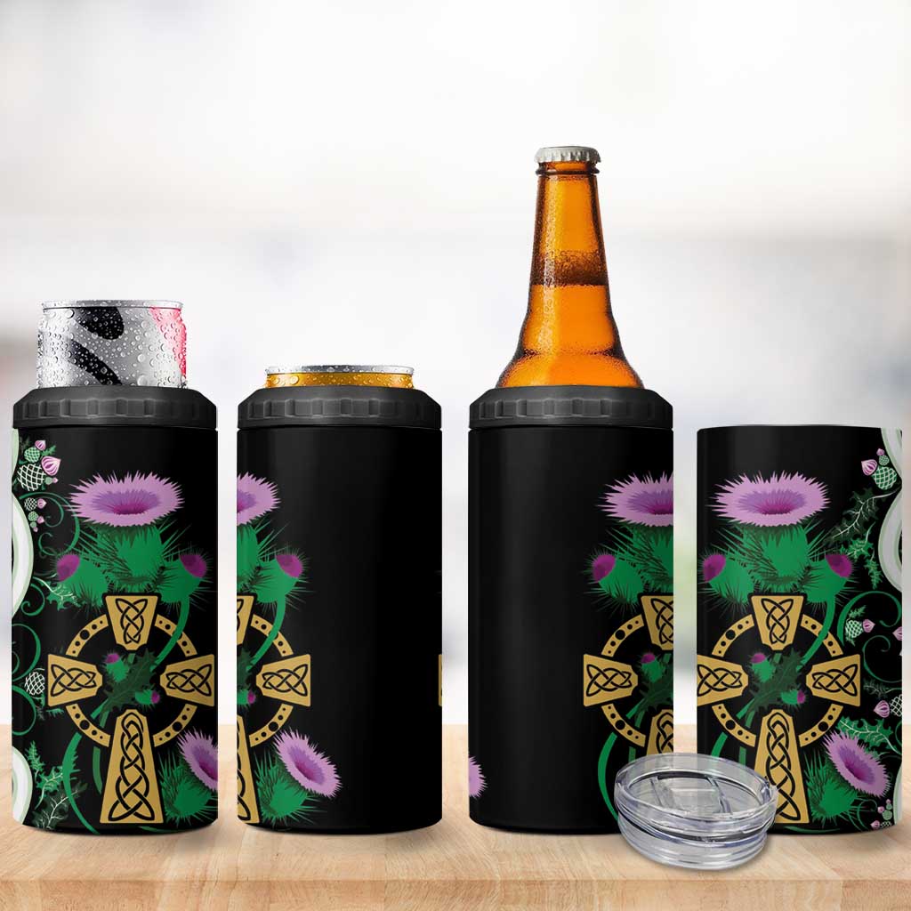 Scottish Celtic Cross Thistle Flowers 4 in 1 Can Cooler Tumbler