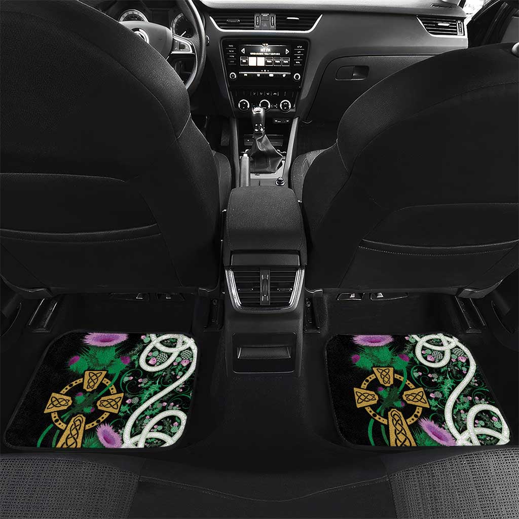 Scottish Celtic Cross Thistle Flowers Car Mats