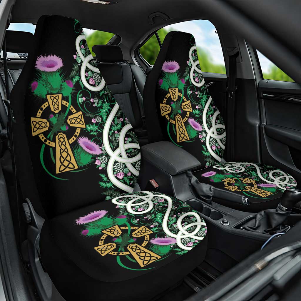 Scottish Celtic Cross Thistle Flowers Car Seat Cover