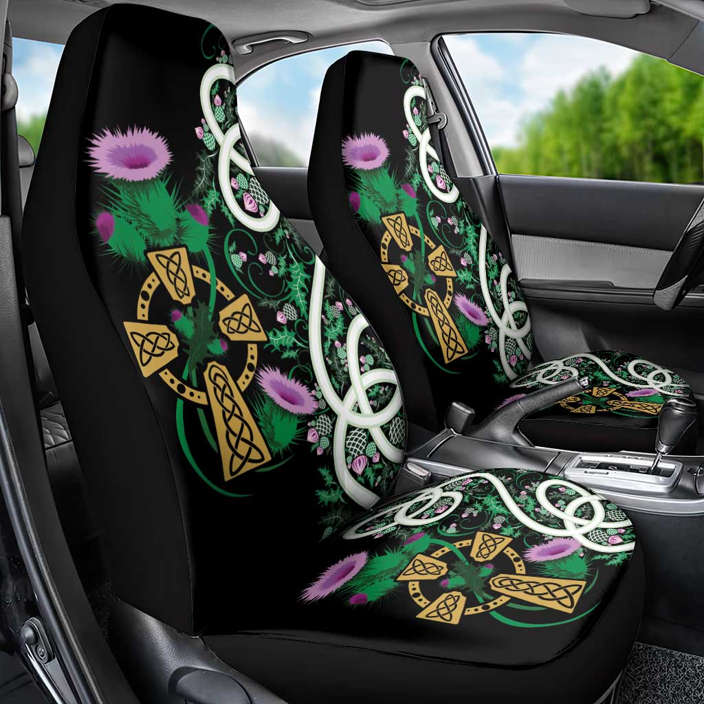 Scottish Celtic Cross Thistle Flowers Car Seat Cover