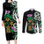 Scottish Celtic Cross Thistle Flowers Couples Matching Long Sleeve Bodycon Dress and Long Sleeve Button Shirt