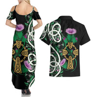 Scottish Celtic Cross Thistle Flowers Couples Matching Summer Maxi Dress and Hawaiian Shirt
