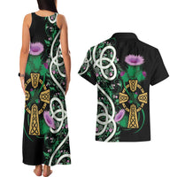 Scottish Celtic Cross Thistle Flowers Couples Matching Tank Maxi Dress and Hawaiian Shirt