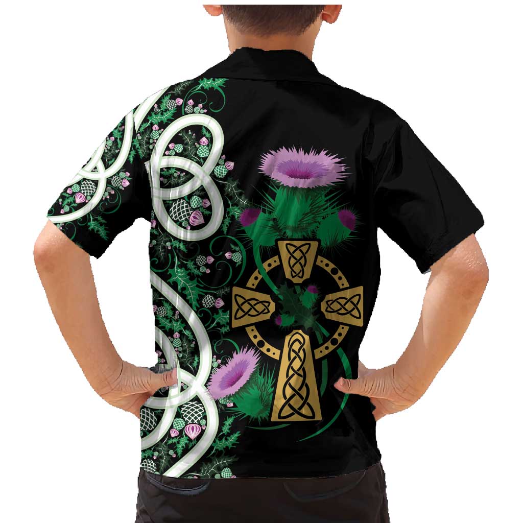 Scottish Celtic Cross Thistle Flowers Family Matching Mermaid Dress and Hawaiian Shirt