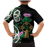 Scottish Celtic Cross Thistle Flowers Family Matching Mermaid Dress and Hawaiian Shirt