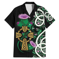 Scottish Celtic Cross Thistle Flowers Family Matching Mermaid Dress and Hawaiian Shirt